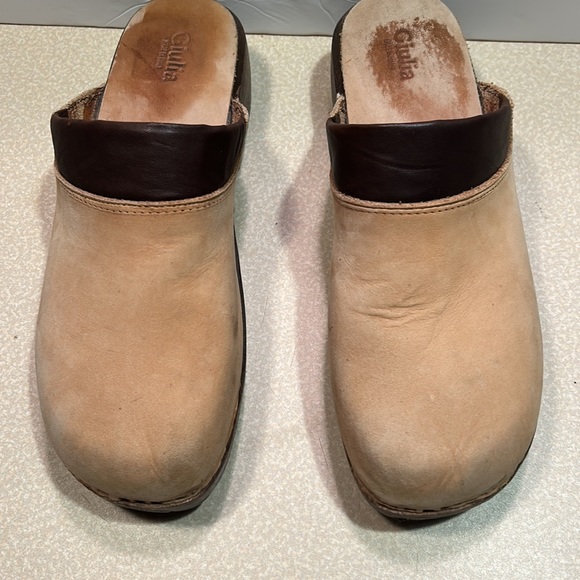 Giulia Italian leather and suede wooden unisex clogs - Picture 8 of 15